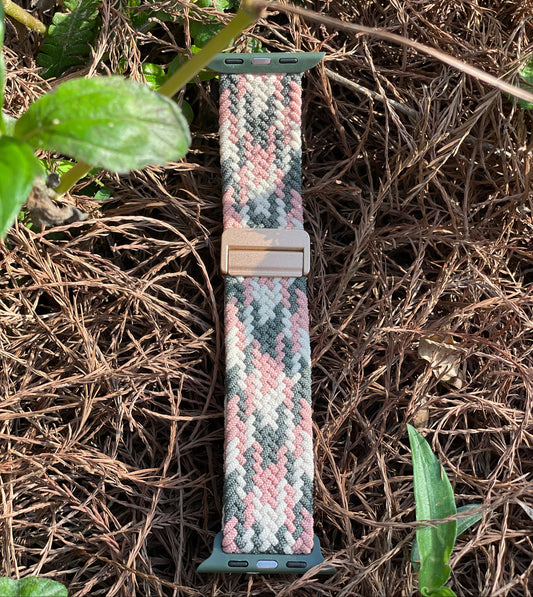 Woven smartwatch band with a metal buckle