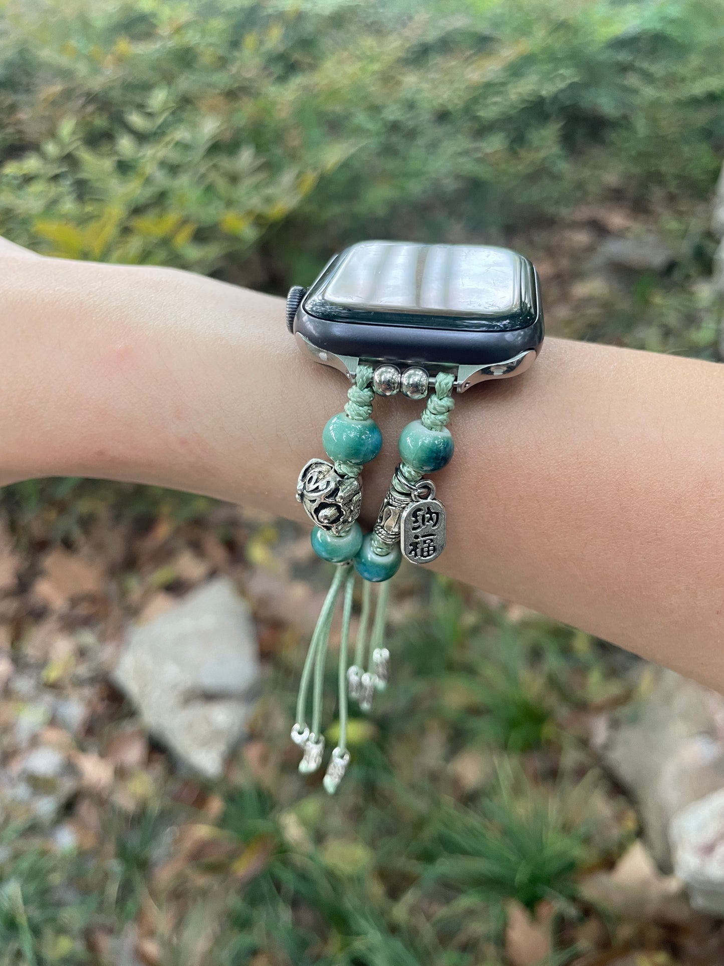 Ceramic Bead & Tassel Apple Watch Strap - Spring Sprout
